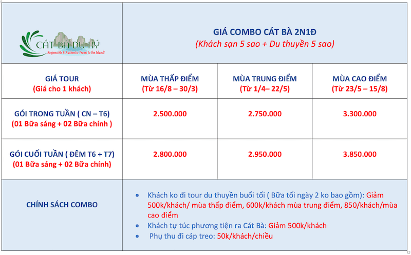 Tour Combo Du Lịch Cát Bà 2N1Đ & 3N2Đ 1
